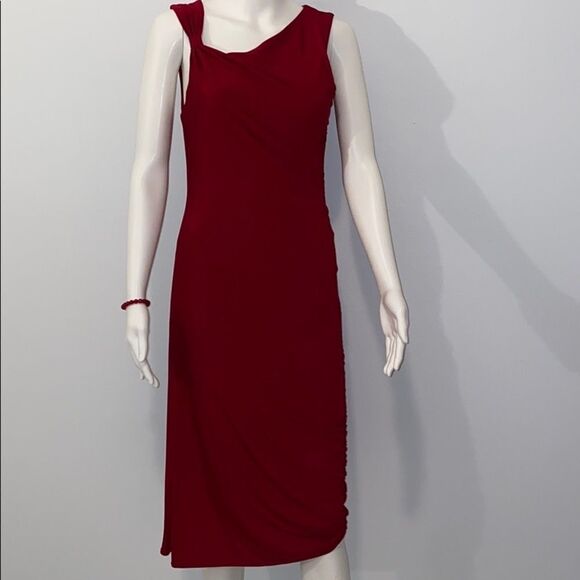BCBGMaxAzria Burgundy Fitted Midi Slip Dress - Picture 1 of 15